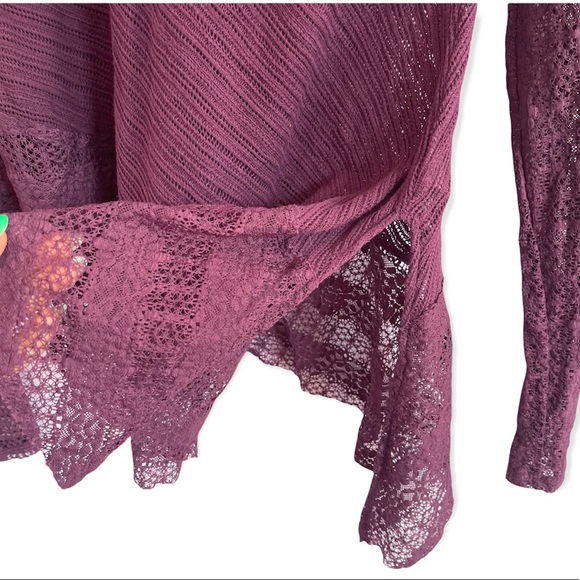 Free People Sheer Crochet Purple Lace Asymmetrical Top XS - Picture 4 of 7